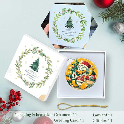 A Cute Christmas Duck Ornament Round Ceramic Ornament Xmas Keepsake for Christmas Tree Winter Holiday Xmas Gift for Women Men Xmas Hanging Ornament 3"