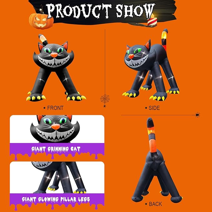 14FT Giant Halloween Inflatable Black Cat, Blow up Halloween Decoration Built-in 7 LED for Halloween Decoration Outdoor Indoor Home Party Supplies Halloween Lawn Decor