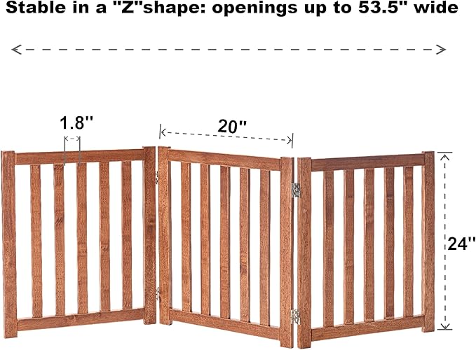 LZRS 3-Panel Wooden Free Standing Foldable Dog Gate – 24" High,Step-Over Safety Pet Gate for Doorways, Stairs, Hallways, Indoor Dog Barrier for Small to Medium Dogs & Puppies, Oak