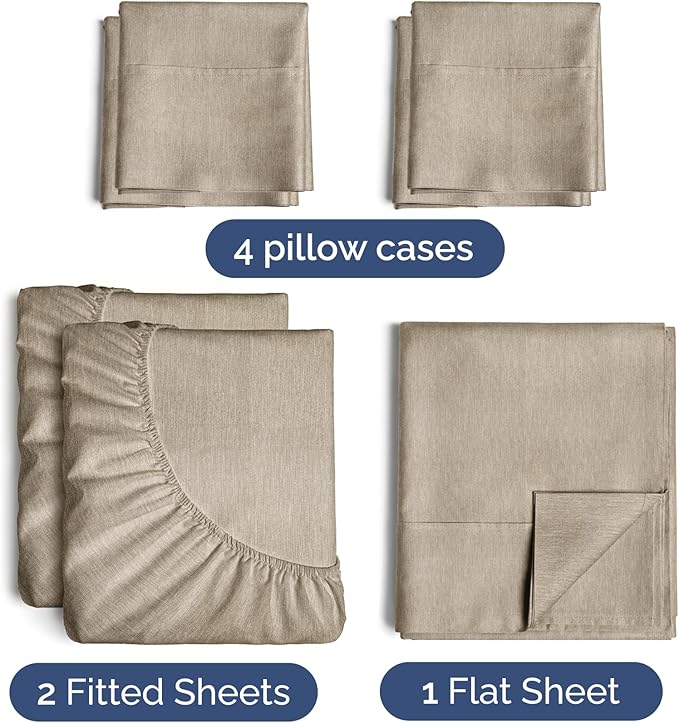 CGK Linens Split King 7 Piece Sheet Set - Cooling Sheets for Hot Sleepers - Hotel Luxury Bedding Set with 8-16 Inch Deep Pockets - 1 Flat & 2 Fitted & 4 Pillowcases - Soft & Wrinkle Free - Split King