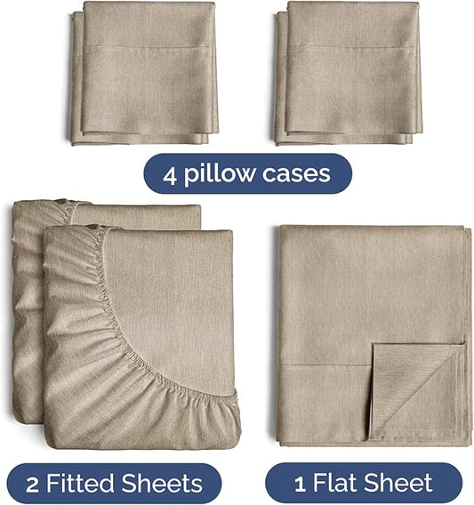 CGK Linens Split King 7 Piece Sheet Set - Cooling Sheets for Hot Sleepers - Hotel Luxury Bedding Set with 8-16 Inch Deep Pockets - 1 Flat & 2 Fitted & 4 Pillowcases - Soft & Wrinkle Free - Split King