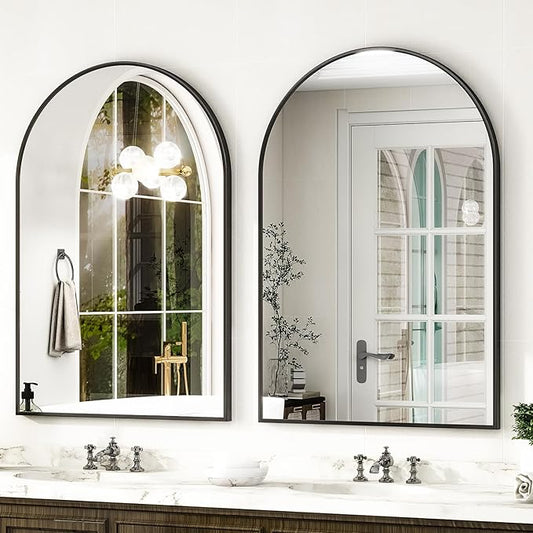 HARRITPURE 30"x40" Arched Bathroom Mirror - Black Wall Mounted Mirror - Black Arch Mirror - Aluminum Alloy Frame Bathroom Mirror Living Room, Bedroom, Bathroom and Entryway