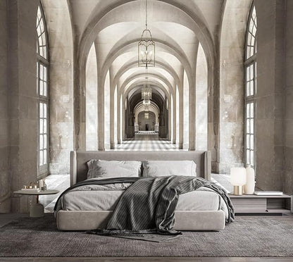 Retro Church Geometric Corridor Wallpaper Mural (Not Peel and Stick)