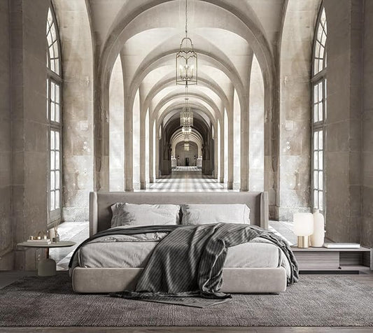 Retro Church Geometric Corridor Wallpaper Mural (Not Peel and Stick)