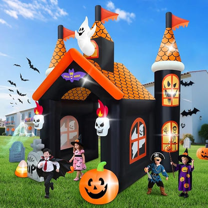 12FT Halloween Inflatable Archway with LED Light, Kalolary Large Haunted House Inflatable Ghost Pumpkin Blow up Tunnel Halloween Outdoor Yard Decoration for Halloween Party Home Lawn Family