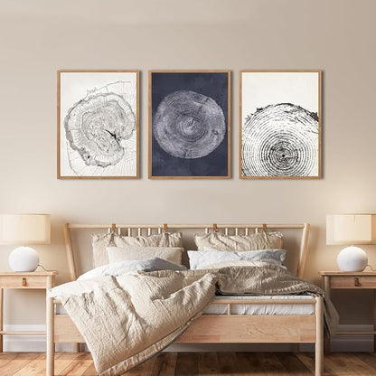 IARTTOP Framed Tree Ring Wall Art Modern Neutral Wood Stump Wall Decor Abstract Tree Spiral Wall Decor For Living Room Bedroom Office12 x16 Inch Set Of 3