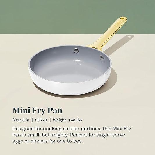 Caraway Mini Cookware Set - Non-Stick Ceramic Fry Pan (1.05 qt, 8") & Sauce Pan (1.75 qt) - Non Toxic, PTFE & PFOA Free - Oven Safe & Stovetop Agnostic (Gas, Electric & Induction) - White