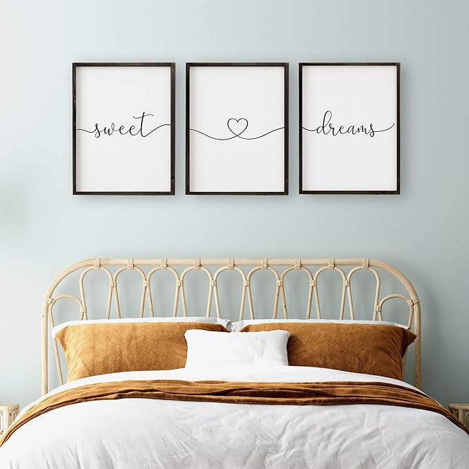 Set of 3 Sweet Dreams Sign Bedroom Wall Decor Above Wed Wall Sign Farmhouse Wall Decor for Home Bedroom And Living Room (Black, 16"x24")