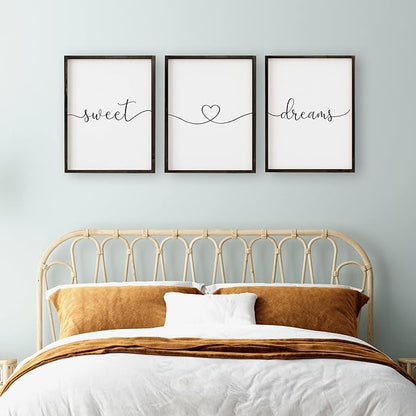 Set of 3 Sweet Dreams Sign Bedroom Wall Decor Above Wed Wall Sign Farmhouse Wall Decor for Home Bedroom And Living Room (Black, 16"x24")