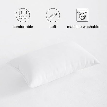 FLXXIE 2 Pack Microfiber Tiny Pillows, 11x7 Inches, Mini Pillows for Sleeping and Traveling, Washable Pillows, Soft Small Pillows Travel Pillows Nap Pillows, White