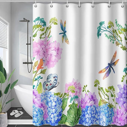 AILONEN Purple Blue Floral Shower Curtain,Watercolor Flower Leaves Wildflower Decorative Bath Curtain 72" W*72" H Polyester Fabric Waterproof Bathroom Curtain with 12 Plastic Hooks