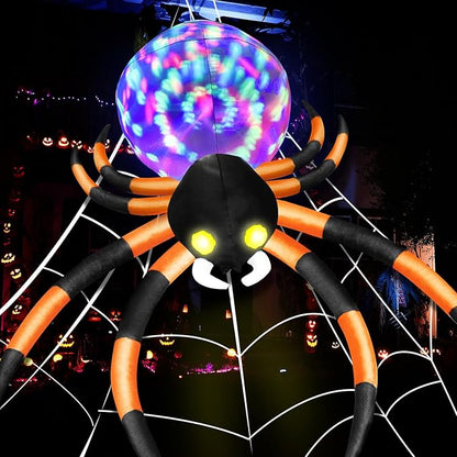 12Ft Halloween Inflatables Spider with 7-Colors Changing LED Lights, Decorations Outdoor Rotating Lights & Glowing Eyes, Large Creepy Props for Yard Garden Decor Orange