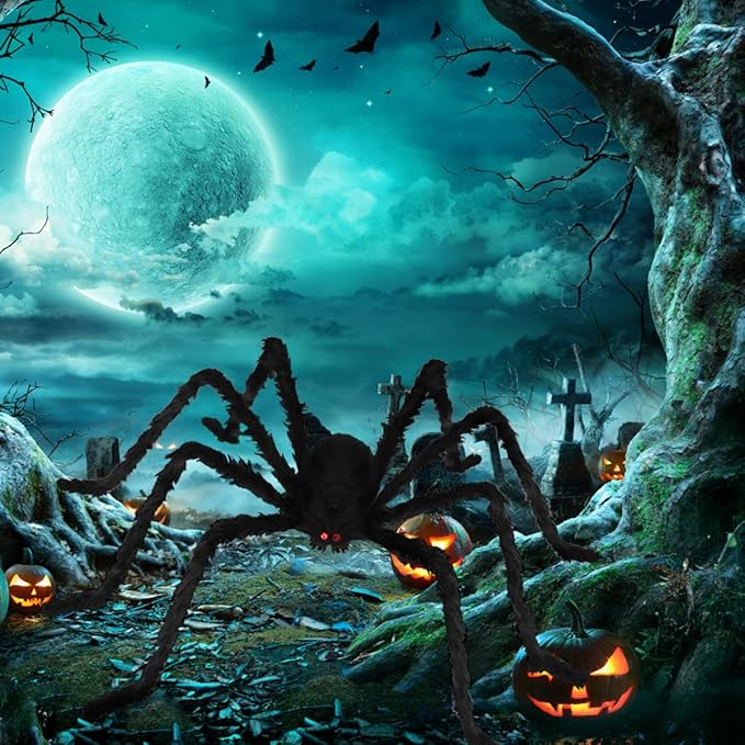 Halloween Outdoor Decorations Giant Spider, 10Ft Scary Large Spider Props for Yard Lawn Halloween Outside Decor and Indoor Party Decor, Black