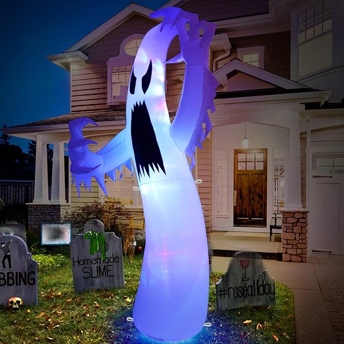 Sizonjoy 12 Ft Giant Halloween Inflatable Ghost, Blow Up Halloween Decorations Outdoor Built-in Changing LED Lights for Outdoor Indoor Yard Garden