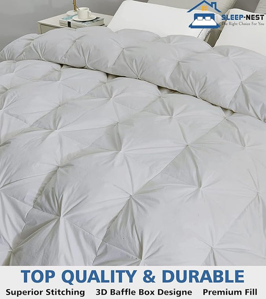 SLEEP-NEST Super King Plus Comforter 128x128 Hotel Luxury Down Alternative Pinch Pleated 1 Piece Comforter with 8 Tabs/Loops, Extra Wide Quilt for All Season, Oversized King - Silver Grey