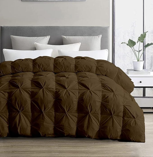 SLEEP-NEST California King Comforter 102x96 Hotel Quality Pintuck Style - 1 Piece Down Alternative Pinch Pleat Comforter with 8 Tabs, 350 GSM - Super Soft All Season Cal King Duvet Insert - Brown