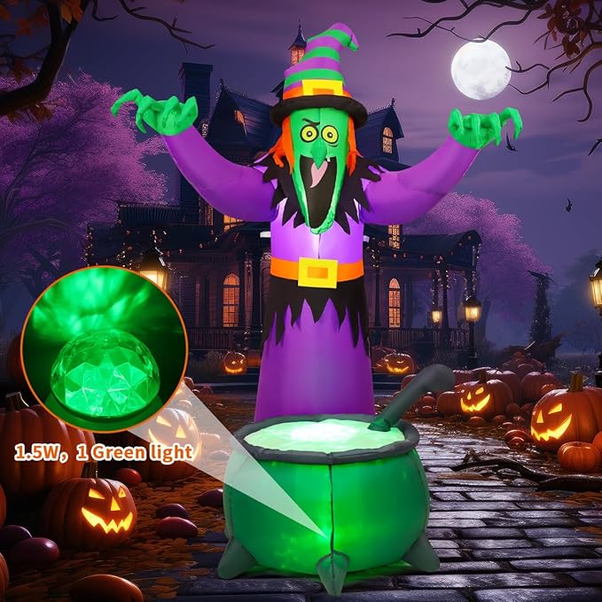 COMIN 6FT Halloween Inflatables Animated Witch Waving Hands Blow Up Outdoor Yard Decorations Garden Lawn Decor