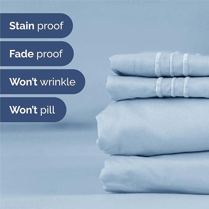 King Size 4 Piece Sheet Set - Comfy Breathable & Cooling Bed Sheets Set - Hotel Luxury Bedding for Women, Men, Kids & Teens - Deep Pockets, Easy-Fit, Super Soft & Wrinkle Free - Oeko-Tex - Sky Blue