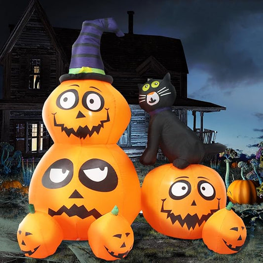 Gardwin 6FT Halloween Pumpkin with Cat Inflatable Outdoor Decorations, Inflatables Decorations Blow up Cat & Pumpkin Lanterns with Yard Inflatables Holiday Inflatables for Garden Lawn Decor
