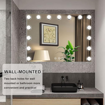 Kottova Vanity Mirror with Lights,23×18" Makeup Mirror,Hollywood Mirror with 15 LED,3 Color Modes & Detachable 10X Magnification Mirror,Slim Metal Frame Design,Smart Touch Control,Plug in