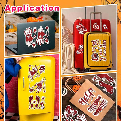 Halloween Wall Stickers, 8 Sheets Bloody Handprint and Footprint Stickers, Scary Halloween Party Decorations, Large Size Door Bathroom Indoor & Outdoor Home Decor