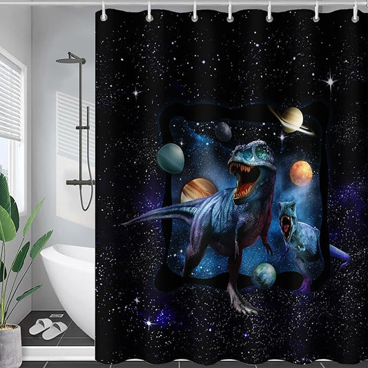 AILONEN Boys Dinosaur Shower Curtain 72" W*96" H for Bathroom,Blue Galaxy Starry Dinosaur Bathroom Shower for Boys Teen,Cartoon Dinosaur Bath Curtain Polyester Waterproof Shower Curtain with 12 Hooks