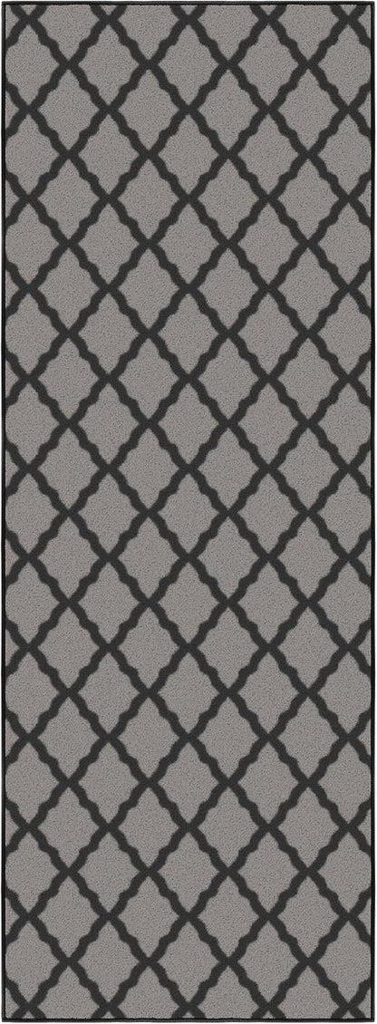 Ottomanson Glamour Collection Non-Slip Rubberback Moroccan Trellis Design 2x6 Indoor Runner Rug, 2'2" x 6', Dark Gray