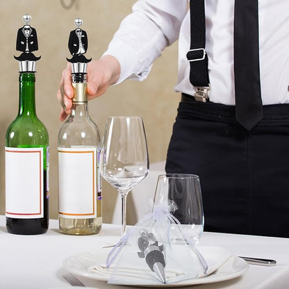 Wedding Beadable Wine Bottle Stopper Bulk Groomsmen Wine Stopper Stainless Steel Beer Corker with Silicone Beard Bead Sheer Bag Wedding Bridal Shower Favor for Guest Engagement Party(36 Set)