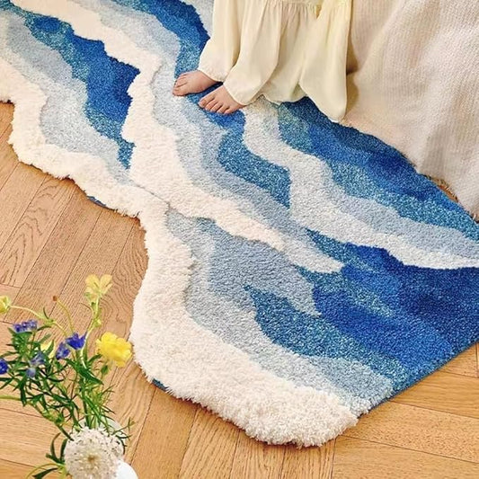 Wave Shape Furry Bedroom Rug, Fluffy Area Rug, Bathroom Rugs, Children's Room, Bathroom Mats,Bath Mats(31.5 x 19.7 in)