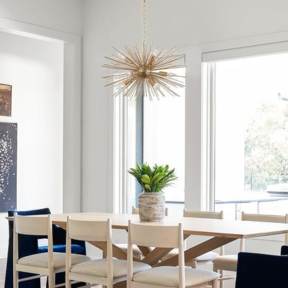 24" Modern Golden Sputnik Chandelier Vintage 9-Lights Geometric Starburst Chandelier Light Fixture Gold Solid Metal Sputnik Chandeliers for Dining Room, Kitchen, Bedroom, Living Room, E12