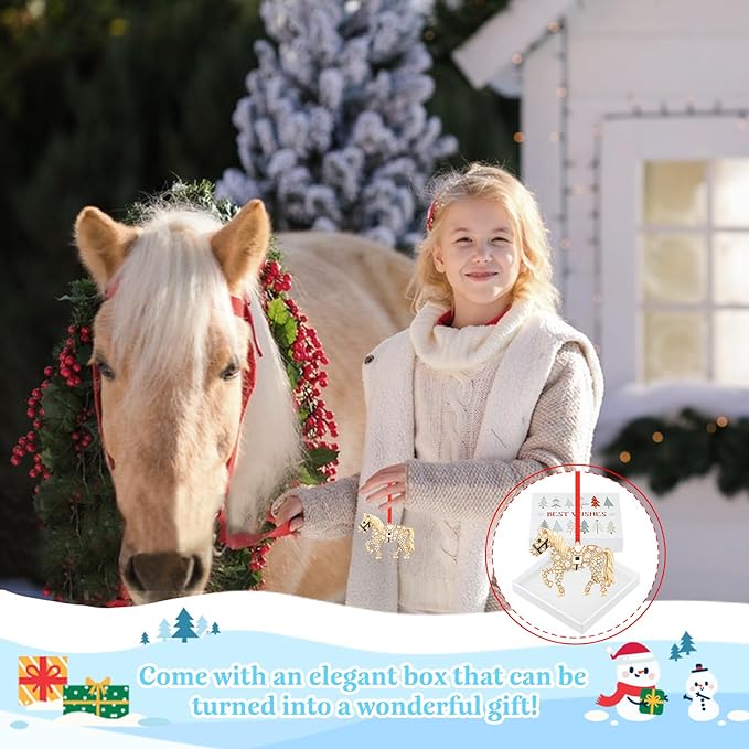 WhatSign Horse Christmas Ornament - Metal Tree Decoration With Rhinestones, Gold Hanging Farmhorse Animal Decor, Gifts for Girls and Horse Lovers