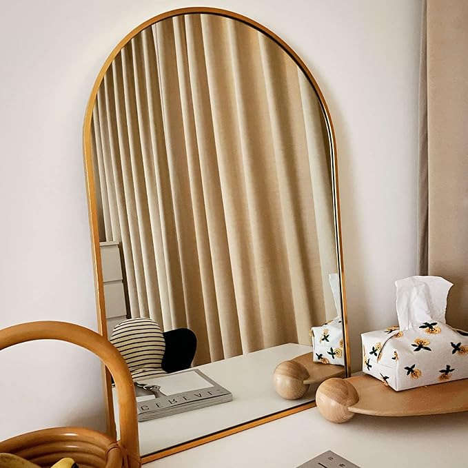 HARRITPURE 26" x 38" Arch Mirror Bathroom Wall Mounted Mirrors Gold Vanity Mirror with Metal Frame for Bedroom Living Room Entryway