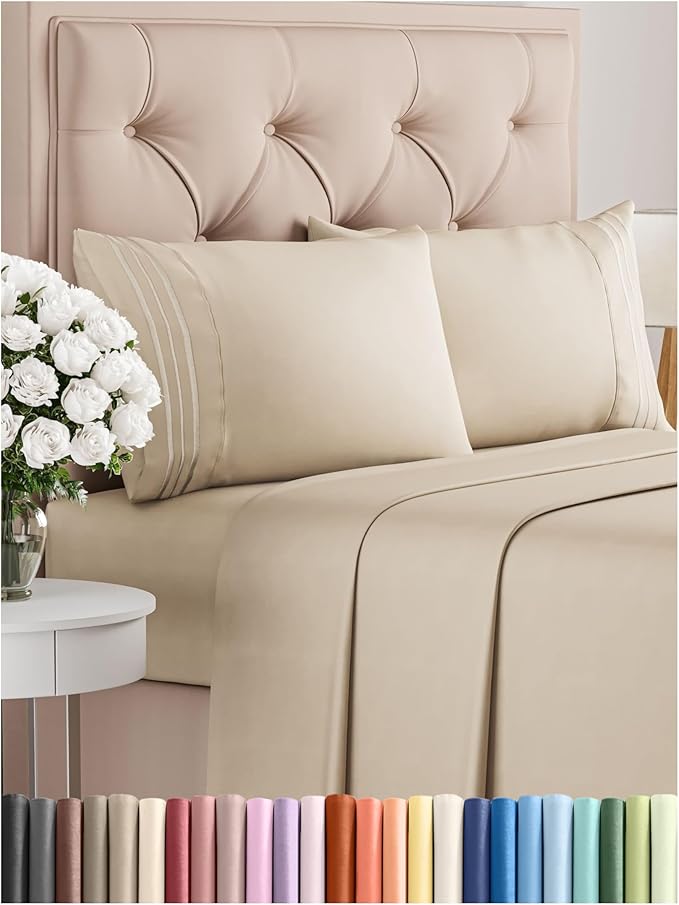 Full Size 4 Piece Sheet Set - Comfy Breathable & Cooling Bed Sheets Set - Hotel Luxury Bedding for Women, Men, Kids, Teens, Boys & Girls - Deep Pockets, Ultra-Soft and Wrinkle Free - Oeko-Tex - Wheat