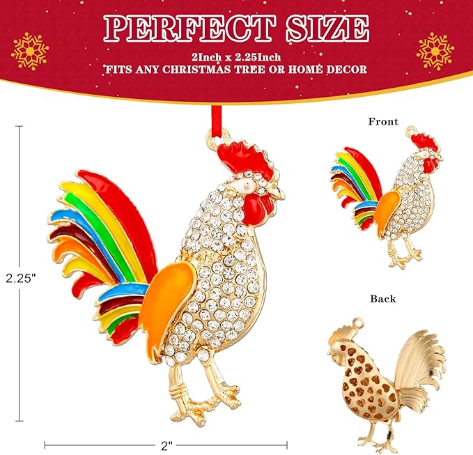 WhatSign Chicken Christmas Ornaments - Metal Chicken Ornaments for Christmas Tree Decorations Farm Animal Chicken Christmas Tree Ornaments Chicken Gifts Decor Keepsake Ornaments
