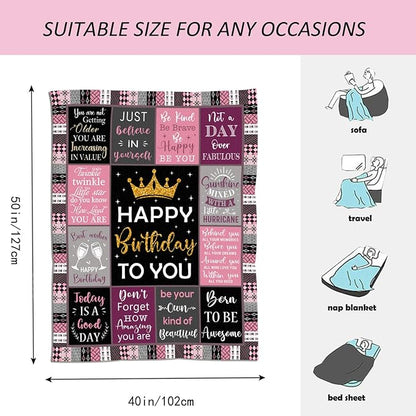 Birthday Gifts for Girls/Her, Happy Birthday Decorations Blanket 40"X50", Birthday Gifts for Teen Girls, Birthday Gifts for Daughter/Granddaughter/Friend/Sisters, Girls Birthday Gift Ideas