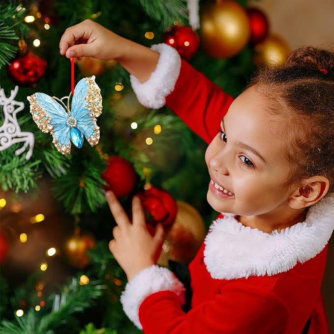 PETCEE Butterfly Christmas Ornaments - Blue Butterfly Ornaments for Christmas Tree Decorations Monarch Butterflies Hanging Ornaments Keepsake Gifts for Women Daughter Sister Mother Granddaughter Girl