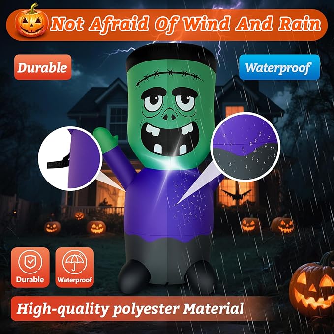 Halloween Inflatables Blow-Up Decorations Outdoor - 4 FT Green Monster Halloween Blow up Yard Decorations Cute Ghost with LED Build-in for Garden Lawn Indoor Party Decor