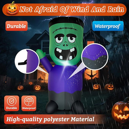 Halloween Inflatables Blow-Up Decorations Outdoor - 4 FT Green Monster Halloween Blow up Yard Decorations Cute Ghost with LED Build-in for Garden Lawn Indoor Party Decor