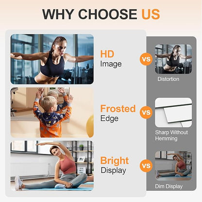 Hasipu Home Gym Mirror, 63"x28" Each, 1-Pack Frameless Wall Mounted Mirrors with Glass Clamps & Aluminum Rail, Large Body Mirror for Home Gym, Yoga Studio, Bedroom, Silver Tempered Glass