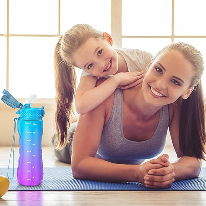 OLDLEY Kids Water Bottle for School, 25 oz (Straw Lid) BPA-Free Reusable Leak-proof Durable Tritan Plastic Water Bottles with One-handed Opening Straw Lids, Anti-dust Spout Cover (Lake)