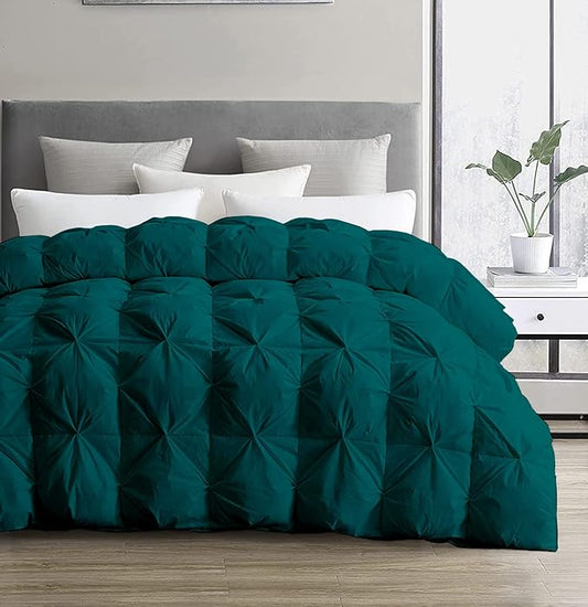 SLEEP-NEST All Season Luxury - Grand King Comforter 106 x 106 Breathable Bedding 1 Piece Down Alternative Pinch Pleat Comforter with 8 Corner Tabs - Ultra Soft, Lightweight Quilt - Teal Green