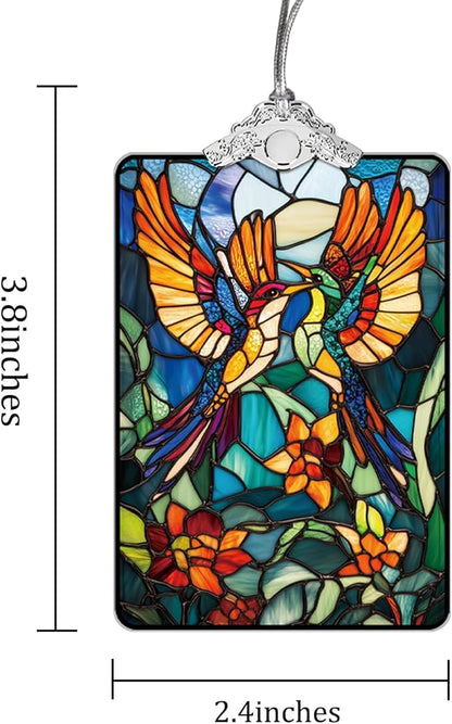Birds Stained Glass Ornament, 2025 Christmas Tree Hanging Decoration for Gift Exchange or Stocking Stuffer, Holiday Decor, 3.8 x 2.4 Inch