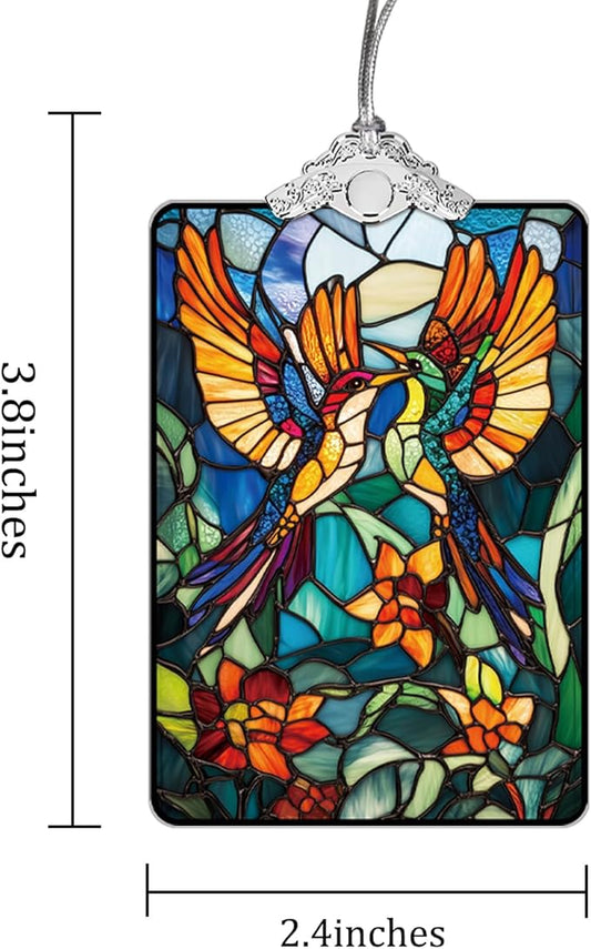 Birds Stained Glass Ornament, 2025 Christmas Tree Hanging Decoration for Gift Exchange or Stocking Stuffer, Holiday Decor, 3.8 x 2.4 Inch
