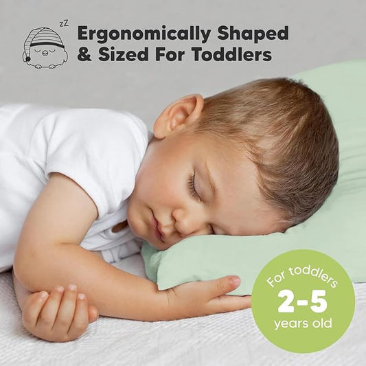 2-Pack Toddler Pillow - Soft Organic Cotton Toddler Pillows for Sleeping - 13X18 Small Pillow for Kids - Kids Pillows for Sleeping - Kids Pillow for Travel, School, Nap, Age 2 to 5 (Sage)