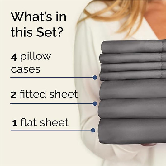 CGK Linens Split King 7 Piece Sheet Set - Cooling Sheets for Hot Sleepers - Hotel Luxury Bedding Set with 8-16 Inch Deep Pockets - 1 Flat & 2 Fitted & 4 Pillowcases - Soft & Wrinkle Free - Split King