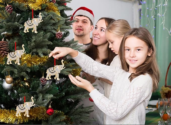 WhatSign Elephant Ornament for Christmas Tree - Metal Cute Elephant Party Decorations Hanging Ornament Keepsake Gifts for Kids Girls