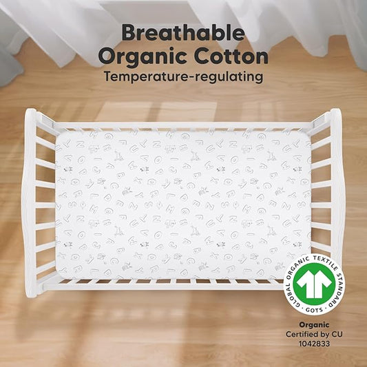 2-Pack Organic Crib Sheets for Boys, Girls - Jersey Fitted Crib Sheet, Baby Crib Sheets Neutral, Crib Mattress Sheet, Cotton Crib Sheets, Breathable Crib Sheet, Baby Mattress Sheets (ABC Land Rose)