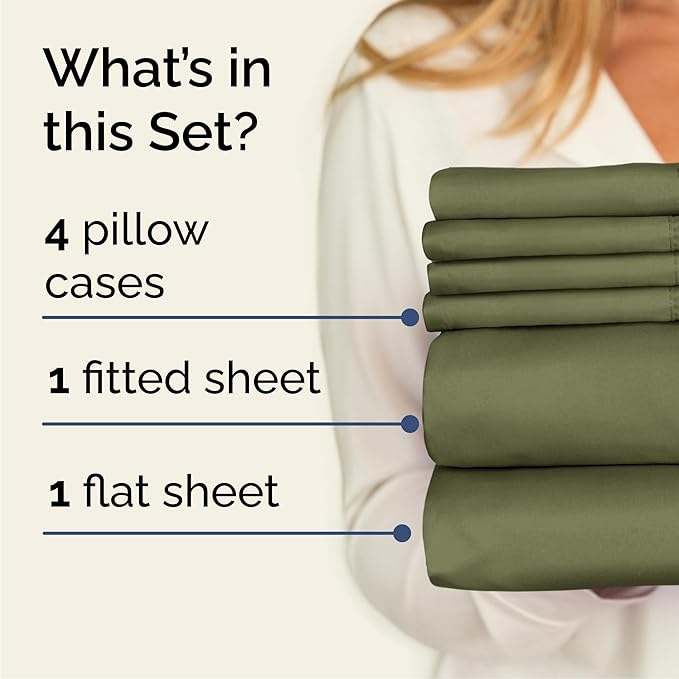 CGK Linens Cal King 6 Piece Sheet Set - Cooling Sheets for Hot Sleepers - Hotel Luxury Bedding Set with 8-16 Inch Deep Pockets - 1 Flat & 1 Fitted & 4 Pillowcases - Soft and Wrinkle Free - Sage Green
