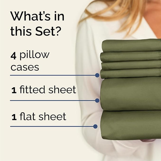 CGK Linens Cal King 6 Piece Sheet Set - Cooling Sheets for Hot Sleepers - Hotel Luxury Bedding Set with 8-16 Inch Deep Pockets - 1 Flat & 1 Fitted & 4 Pillowcases - Soft and Wrinkle Free - Sage Green