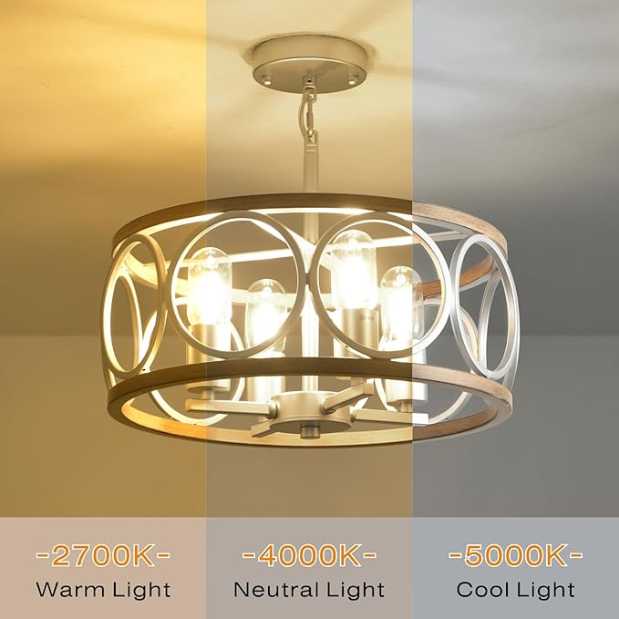Light Fixture Ceiling Mount,4-Light Farmhouse Metal Semi Flush Mount Ceiling Light Fixture 15.7" (Silver),Rustic Chandeliers for Living Room Bedroom Dining Room Entryway Hallway Kitchen